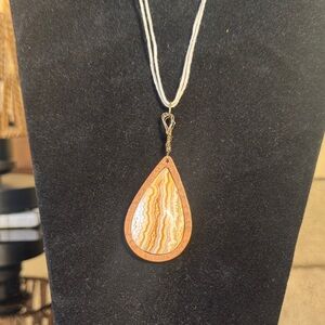 Teardrop Crazy Lace Agate Pendant Necklace